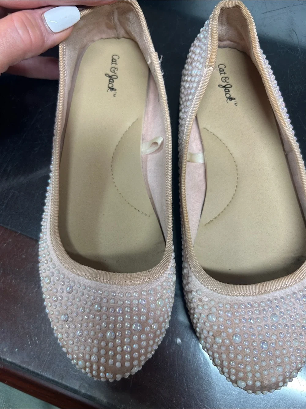 Cat & Jack Pearl-Embellished Blush Ballet Flats size 1